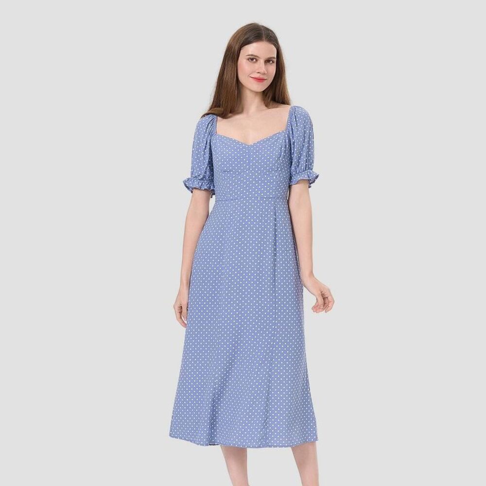 A New Day - Women's Puff Short Sleeve Midi Fit & Flare Dress - Blue
